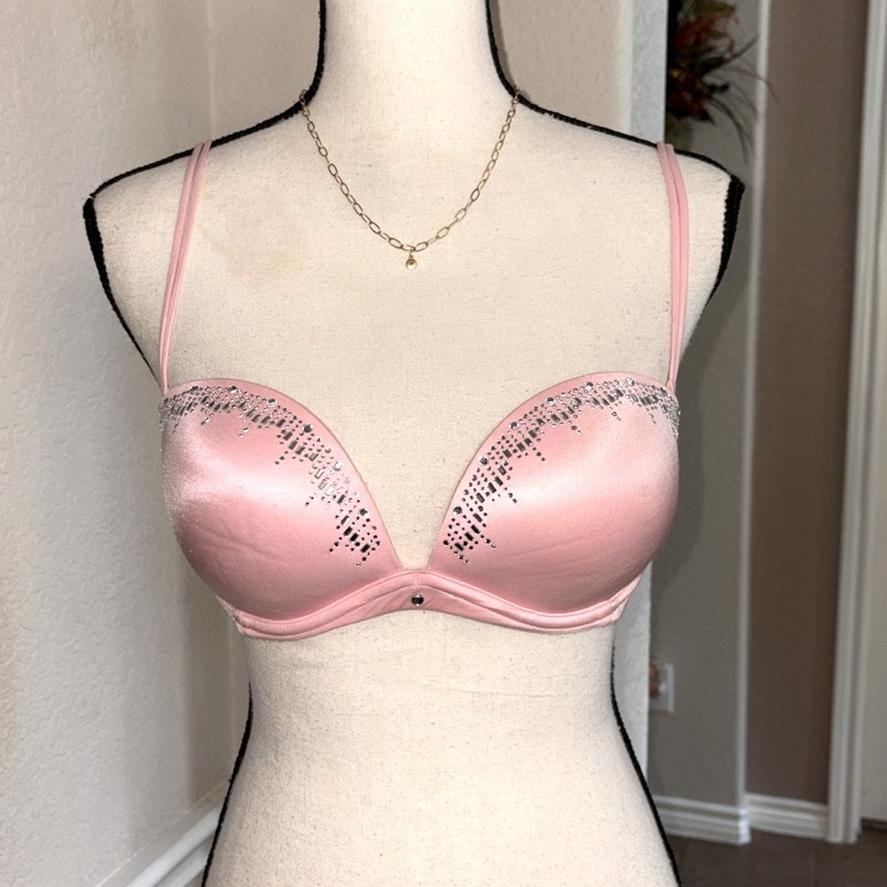 Victoria Secret Very Sexy Sans Bretelles strapless pink crystals push up bra 34C